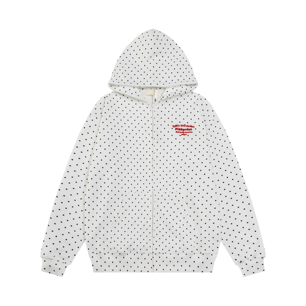 Ropa de hombre Trajes casuales deportivos para hombres y mujeres, marca de moda, chaqueta sudadera con capucha y lunares con estampado completo, pantalones holgados de campana con pierna ancha_voghion.com