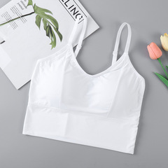夏季純色冰絲吊帶固定胸墊美背打底外穿高彈運動大碼抹胸裹胸薄女