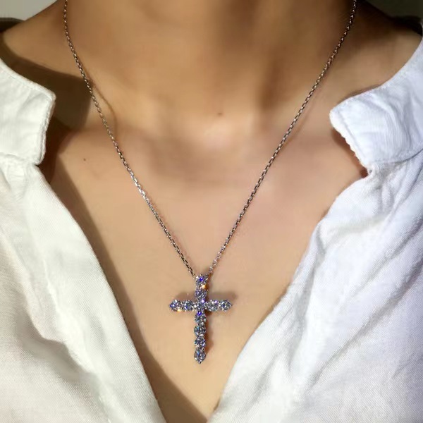 Daily, Shopping Occasion Copper Material Streetwear Cross Copper Inlay Zircon Pendant Necklace