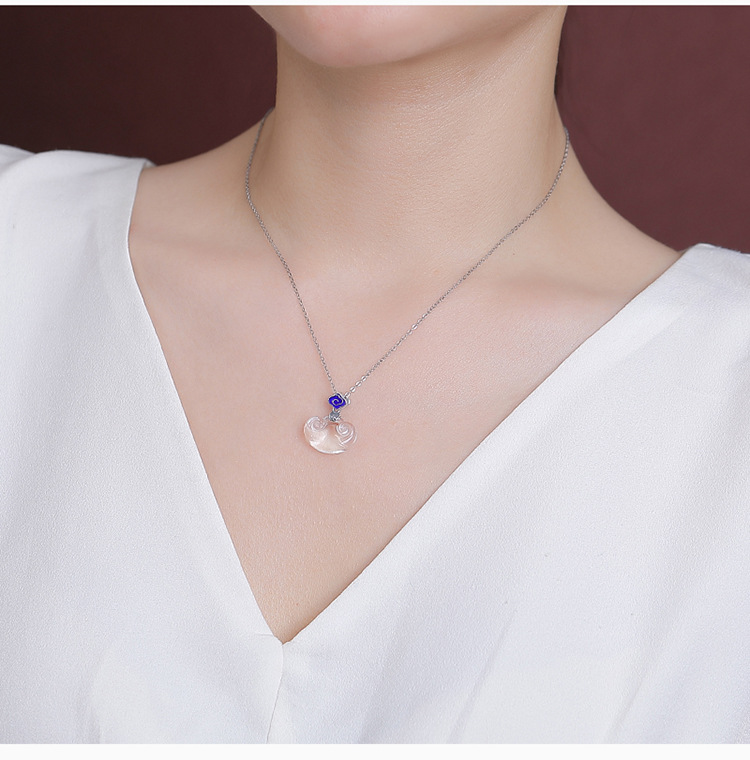 Mặt dây chuyền bạc S925 phong cách Trung Hoa họa tiết Ruyi Xiangyun khắc tinh xảo — Mẫu bạc (không bao gồm dây chuyền) chi tiết 7