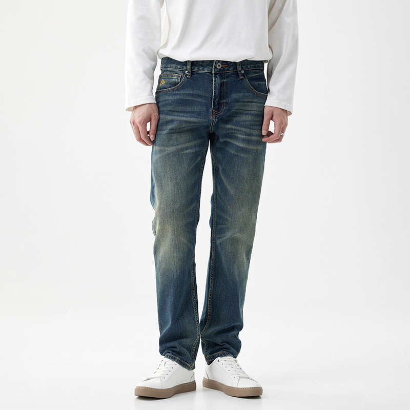 Quality Stretch Denim New Fashion Commuter Jeans Men's Slim-fit Slimming Trendy Brand Tannin Straight Long Pants
