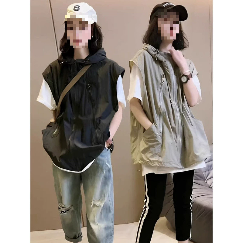 Z3J [Горячая распродажа в магазине] Европейский новый ранний осенний жилет женский тонкий свободный повседневный жилет на молнии без рукавов с капюшоном