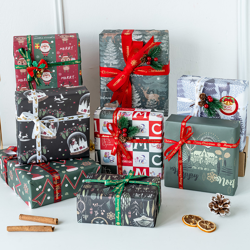 Amazon nuevo engrosada piel de vaca blanca de Navidad traje de papel de regalo de Navidad caja de regalo papel DIY en stock al por mayor