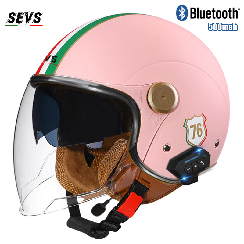 Мотоциклетный полушлем ретро с Bluetooth SEVS матовый черный
