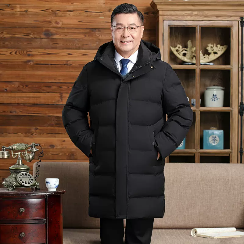 2024羽绒服男中长款加厚加大修身时尚爸爸装中年爷爷羽绒服外套男