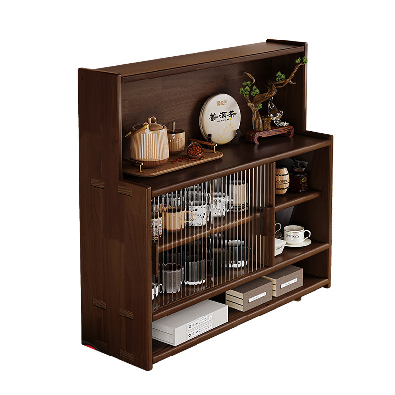 Armario de almacenamiento de ventana salediza de madera maciza Armario de almacenamiento de estilo japonés Estante de escritorio a prueba de polvo Taza de té Juego de té Armario pequeño