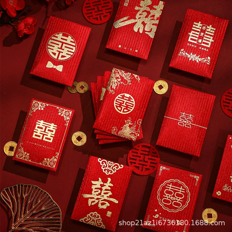 Новый мини-свадебный красный конверт свадьба маленький красный конверт Блокировка двери красный конверт счастливые слова маленький размер Li-Свадебные принадлежности оптом