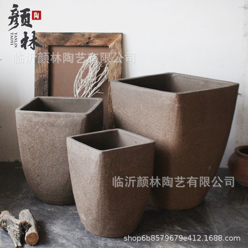 Cuadrado boca redondo fondo maceta de cerámica gruesa arena púrpura ventilación de cerámica interior balcón verde decoración maceta de gran calibre combinación maceta