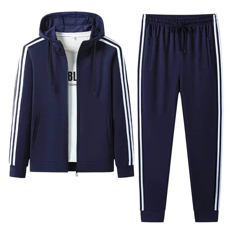 Juego con capuzas de primavera y otoño para hombres, camiseta, camiseta, pantalón deportivo para correr al aire libre, acondicionamiento físico, ocio, tres barras, dos piezas