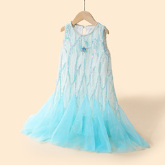 Women's Summer 2024 Cross-border New Little Girl Mermaid Dress Princess Dress Sleeveless Backless Dress