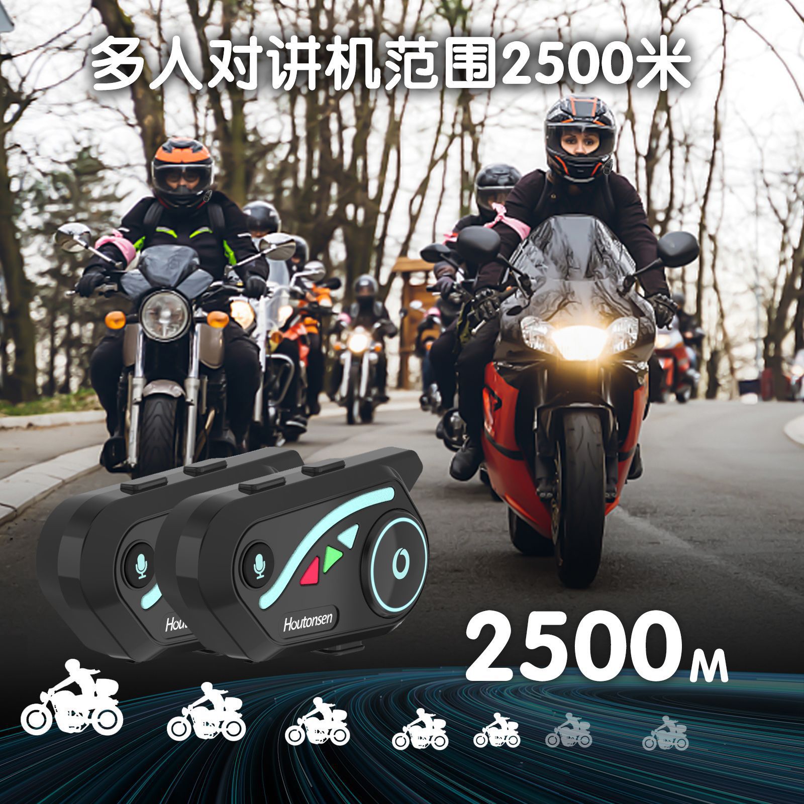 Cross-Border V8 High-Quality Soundproof Bluetooth Headset for Both Rain and Shine, Built-In Waterproof, Compatible with Full-Face Motorcycle Helmets