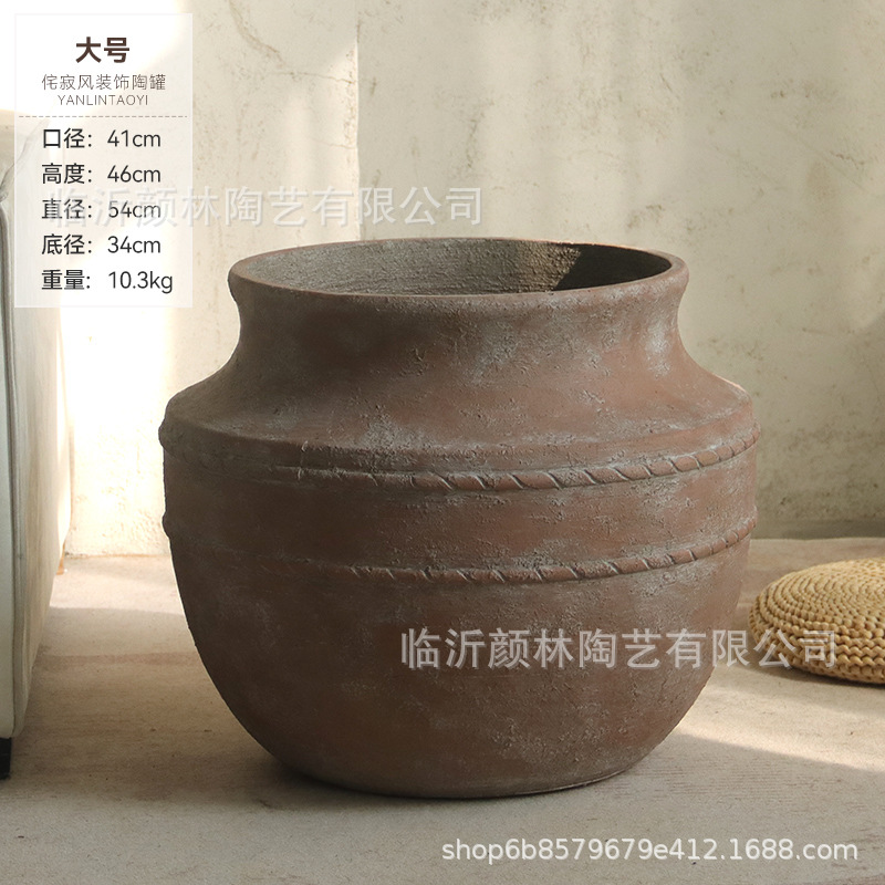 Retro manuales maceta de cemento gran vaso de estómago de textura natural Zen sala de té plantación verde ramas secas decoración floral