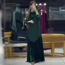 2025年秋新款欧美亚马逊跨境外贸女装休闲拼接绿色气质时尚连衣裙