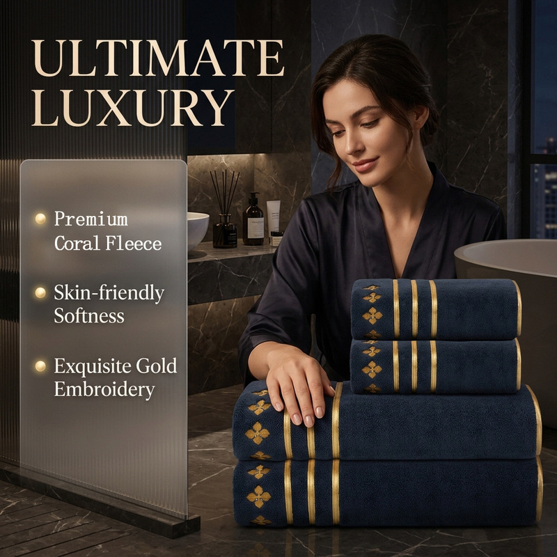 Luxurious 4-Piece Towel Set Includes 2 Bath Towels and 2 Coral Fleece Towels, Soft and Skin-Friendly, Extra Large 90*180