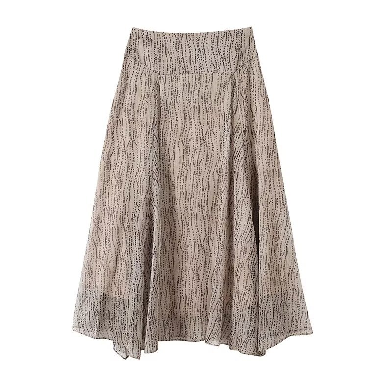 外贸批发秋季新款欧美风法式艺术圆点印花不规则裙摆半裙