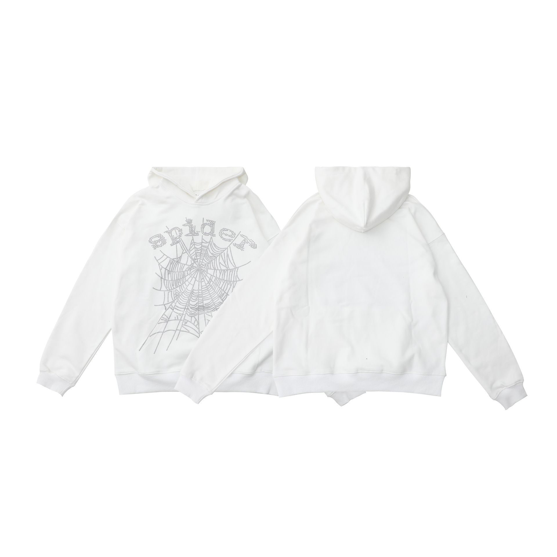 sp5der Hoodie Rhinestone Spider Web White