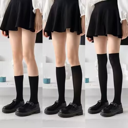 JK uniform solid color calf socks, long knee socks, Japanese mid-calf socks, velvet white and black