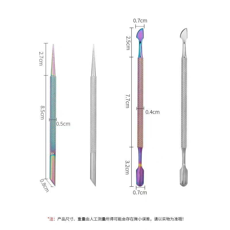 estilo ruso de acero de doble cabeza empuje bisel naranja varilla de remoción de uñas raspador de piel muerta empuje uñas raspador de arena frontal herramienta de acero inoxidable