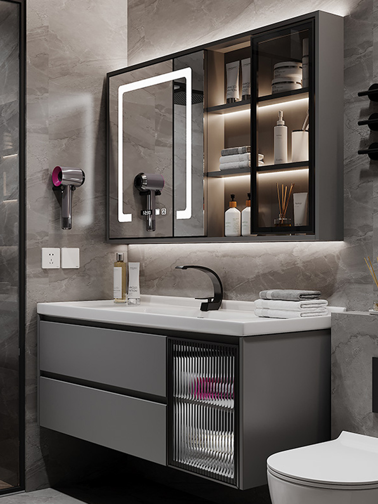 my德国浴室柜组合智能带灯陶瓷一体盆镜柜洗漱台洗手洗脸盆柜
