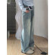 Washed Blue Wide Leg Jeans Women's Summer New Pear-shaped Body Loose Slimming Casual Straight Pants