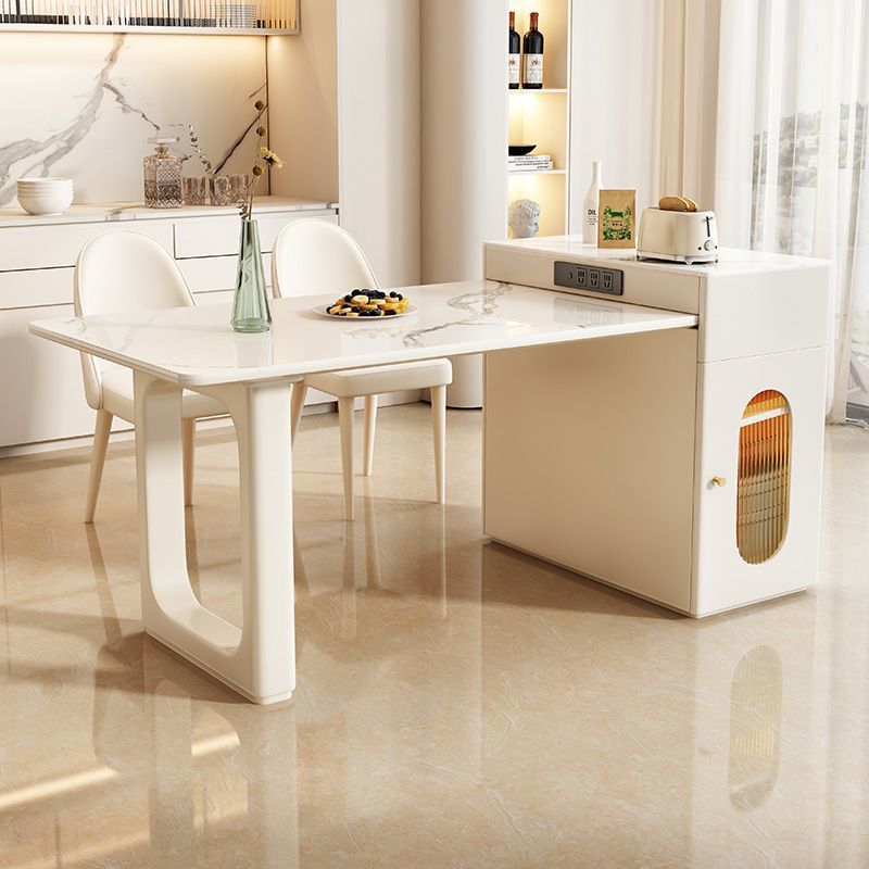 Modern Island Dining Table with Integrated Storage, Extendable, Luxury Cream-Style Marble Coffee Table and Chair Set