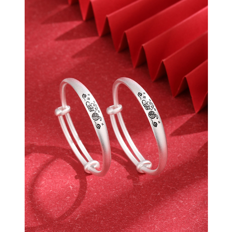 Brazalete de plata para bebés Fuzi 999 plata esterlina Año Nuevo Año de la Serpiente Brazalete de plata para niños Regalo de aniversario de luna llena