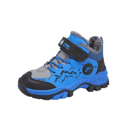 Winter boys' cotton shoes, children's fleece-lined sneakers, warm double-cotton snow boots for older children, outdoor shoes.