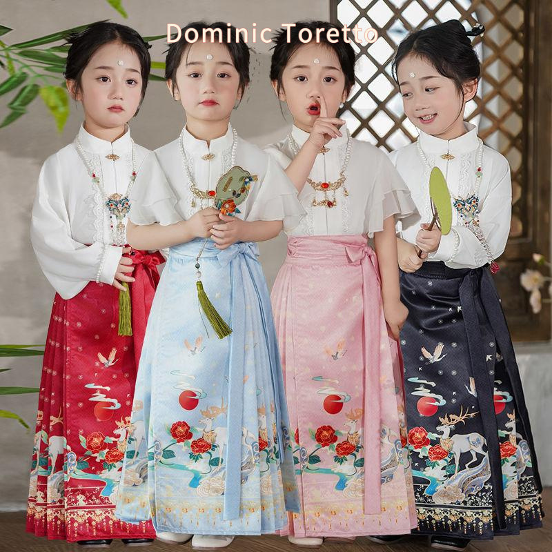 儿童马面裙春夏款女童套装中国风日常儿童汉服古风短袖薄款唐装