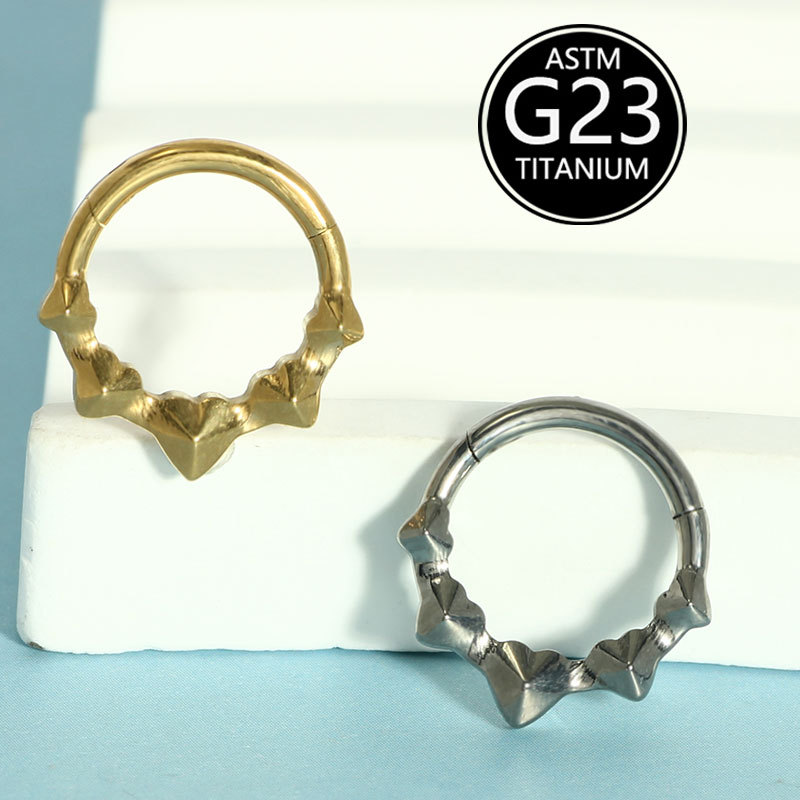Silver pointed spike labret stud material detail