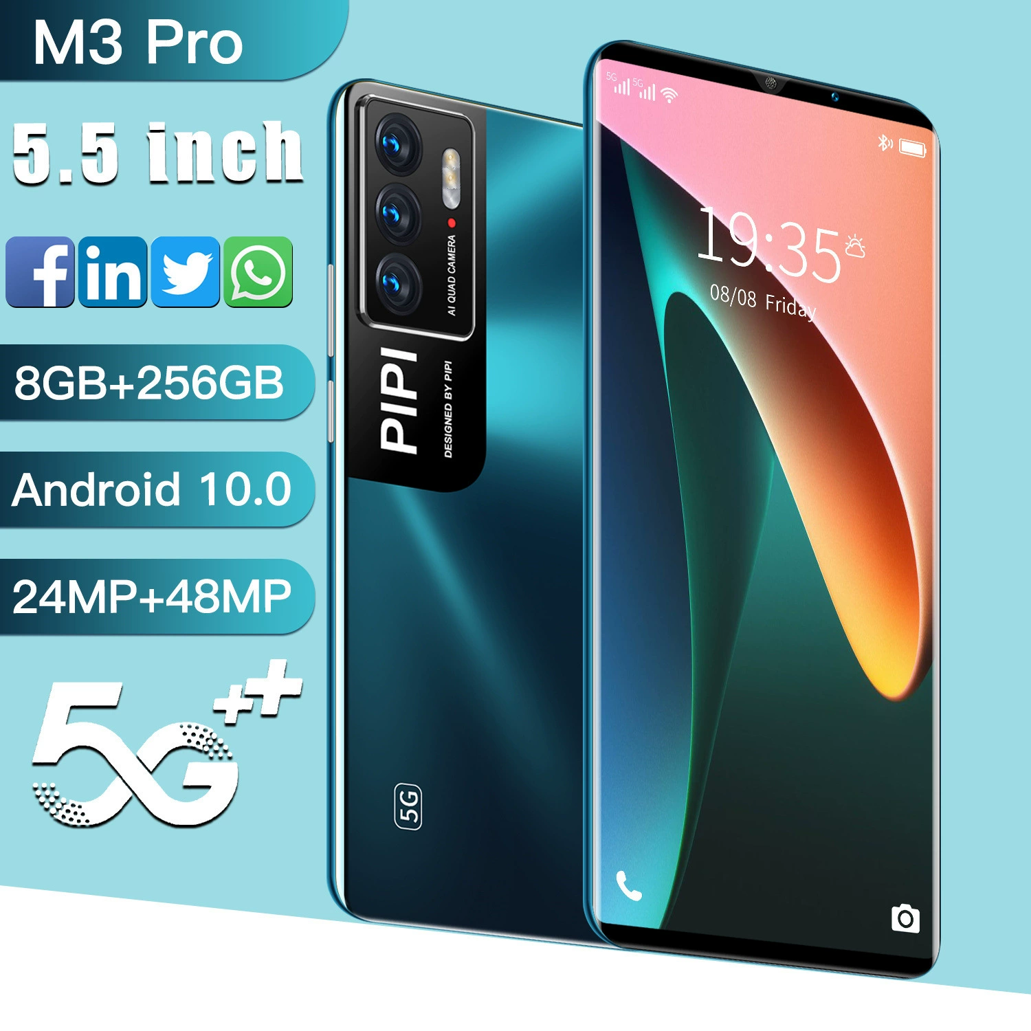 Умный мобильный телефон, (торговля через границу), Android, 5.5 дюйма