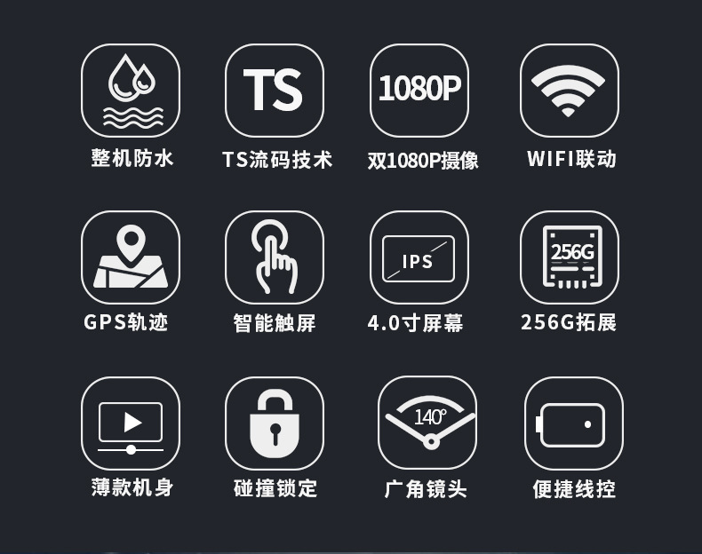 Touch screen WiFi waterproof dual lens locomotive recorder HD 1080P track GPS motorcycle driving recorder