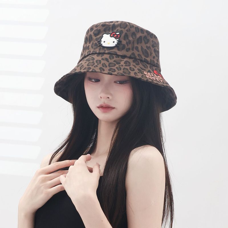三丽鸥2025新款HelloKitty帽子渔夫帽豹纹女显脸小盆帽豹纹可爱萌|undefined
