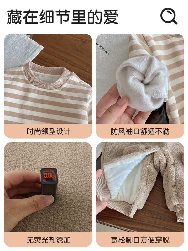 婴儿衣服秋装条纹上衣背带裤两件套外出服新生春秋男宝宝休闲套装|undefined