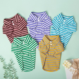 PeT Dog Spring and Summer Thin Small and Medium-sized Dog CloThes Cool and LighT T-shirT STripesd Lapel Biped POLO ShirT