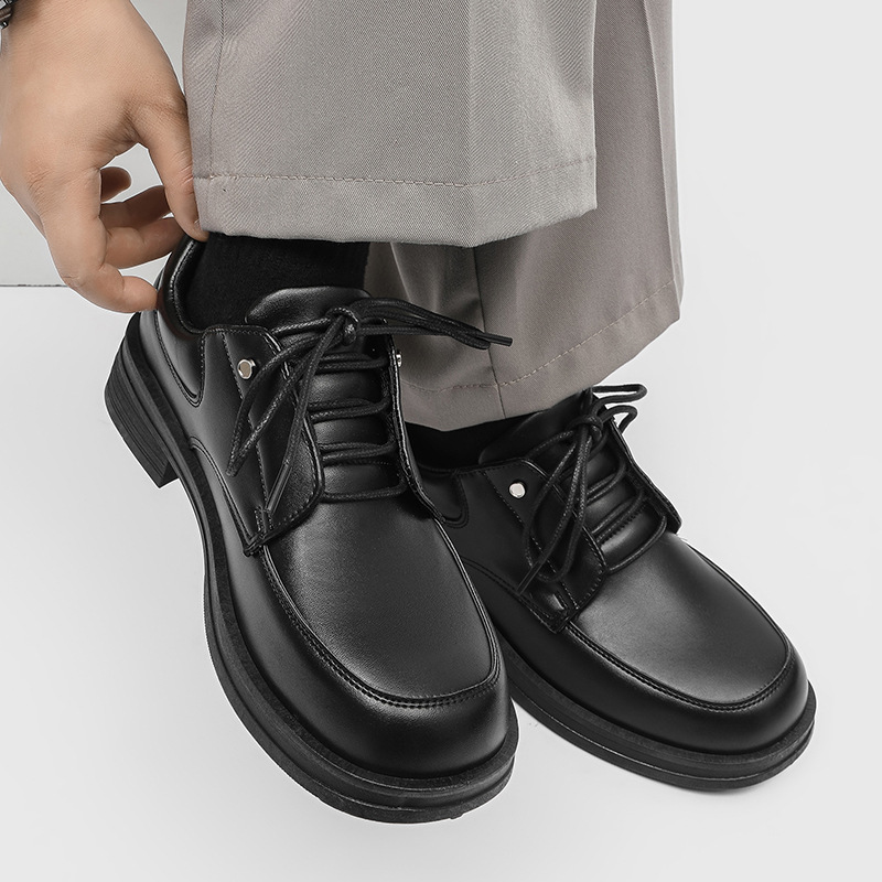 Derby ShoeVault à bout carré pour homme, semelle épaisse rehaussante, style britannique noir, idéal pour le travail, les loisirs, les jeunes, le style rétro ou les déplacements quotidiens._voghion.com