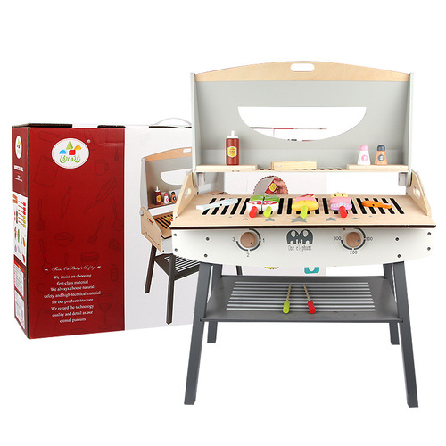 Play house children's kitchen wooden toy barbecue grill boys and girls simulation barbecue group role play kitchen toys