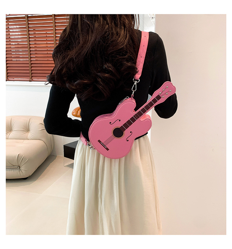 396g Weight Polyester Lining Material Zipper Closure Type Single Shoulder Strap Strap Type Shoulder Bag Bags Type Street, Shopping Occasion Pu Leather Material Guitar Pattern All Seasons Season Women's Gender Streetwear Style Oval Shape Small Size Women's Small Pu Leather Guitar Streetwear Oval Zipper Shoulder Bag 4