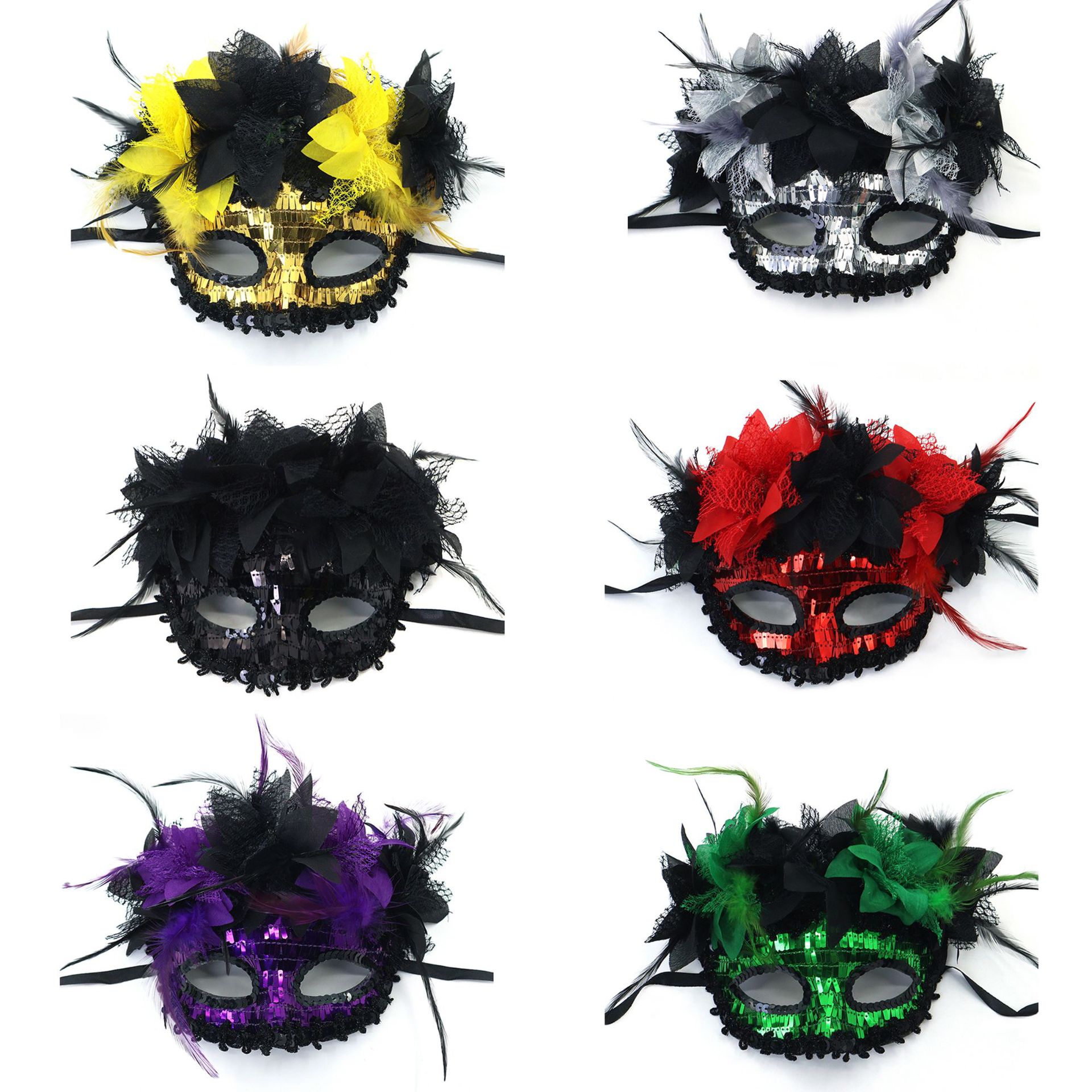 Transfronterizo exclusivo para Italia Venecia Feather Carnival Serie Lilium Half Face máscara separable