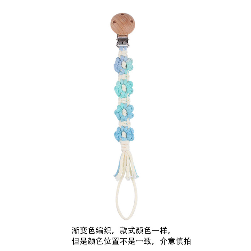 Productos para bebés Clip de chupete de haya Creativo Tejido a mano Estilo pastoral Cadena de chupete de margarita de color