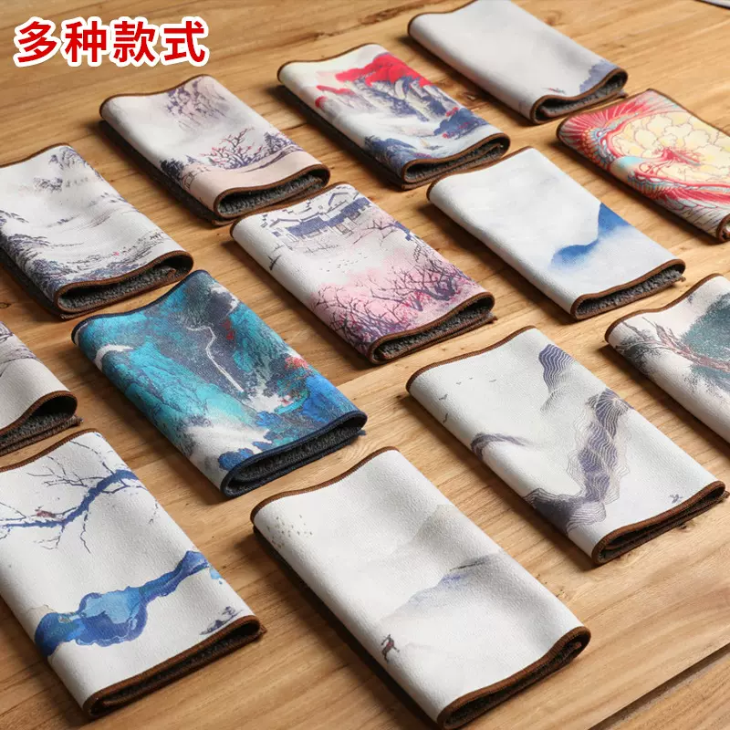 外贸批发彩绘茶巾家用创意古风吸水茶布麂皮绒茶垫印花国潮茶巾