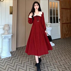 大きいサイズの女装秋冬のフレンチドレスのワンピースは太っています。