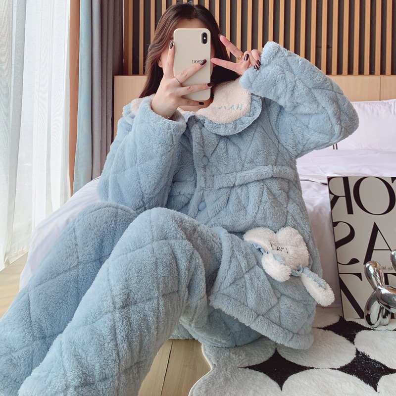 Winter three-layer cotton pregnant women thickened crystal super soft flannel moon dress pajamas women's nursing clothes warm wear