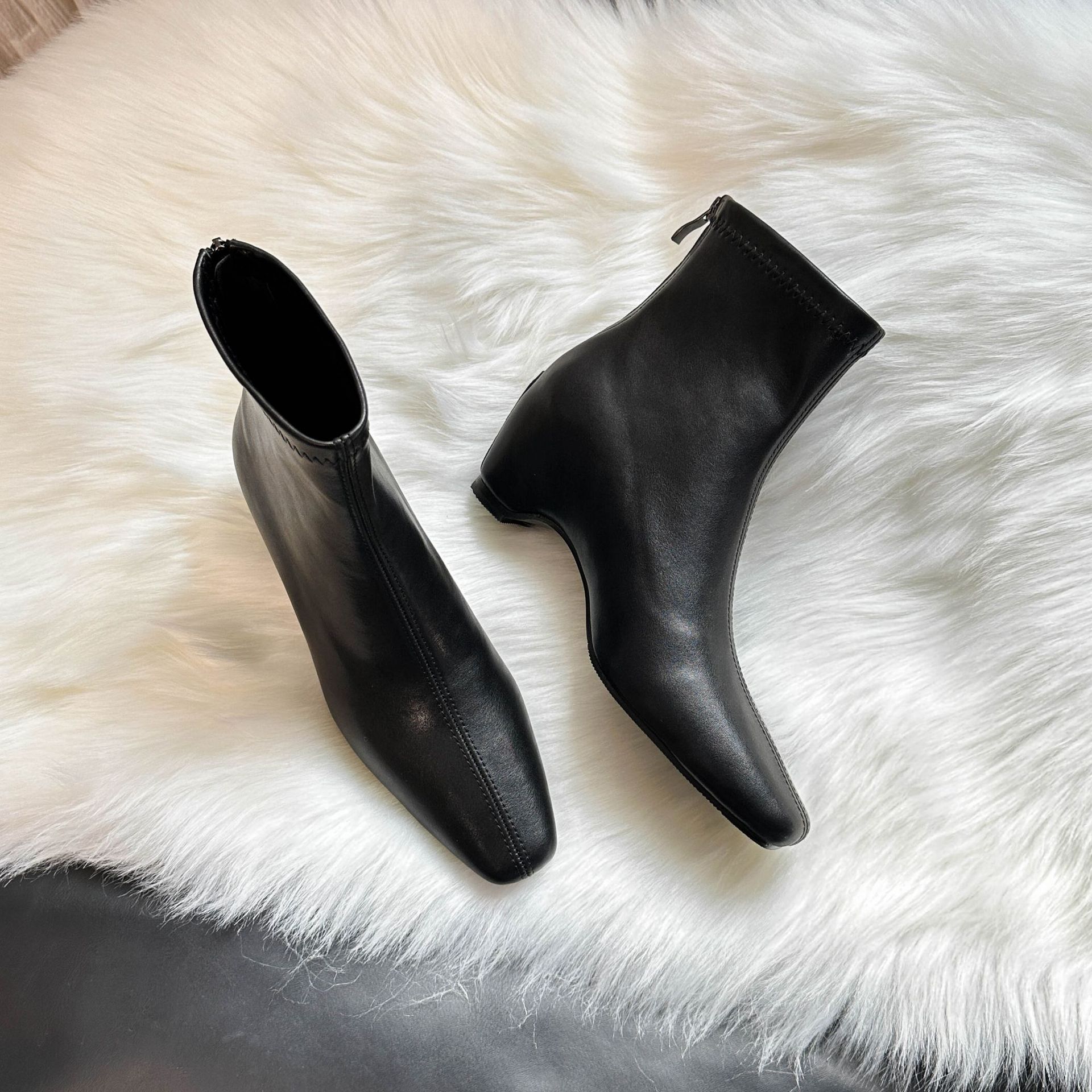 Botines de Tacón Grueso para Mujer 7 cm Superfibra con Cremallera Trasera para Otoño e Invierno