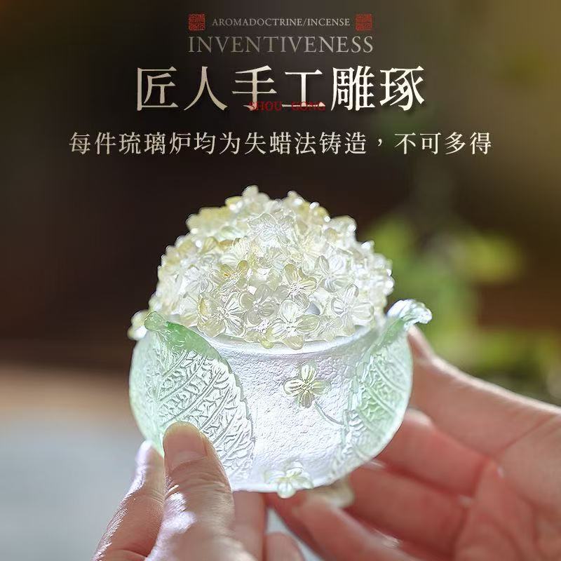 Xinyuantang ガラス十二花神ピンク蝶香炉キンモクセイ香炉香道無形文化遺産アロマテラピー炉|undefined