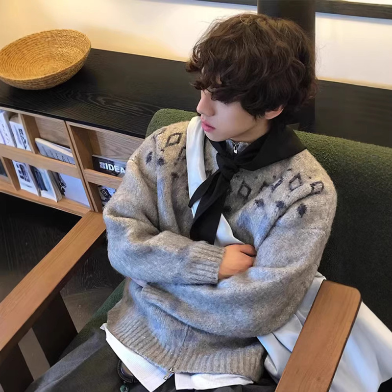 Vintage Nordic Style Fair Isle Sweater Cardigan for Men, Lazy Style, High-End Jacquard Knitwear for Layering