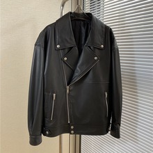 2024秋冬新款年轻款炸街款廓形宽松绵羊皮真皮机车皮衣外套夹克女