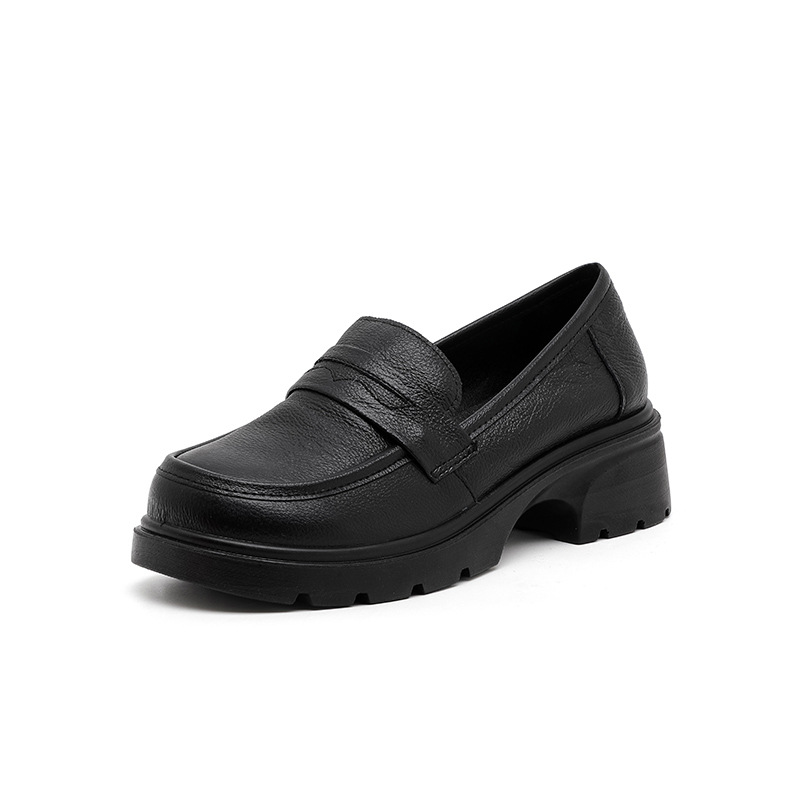 Women's Vintage Loafers With Thick Soles, Slip-on Casual For Commuting, British Style Simple Versatile Leather Shoes_vogvips.com