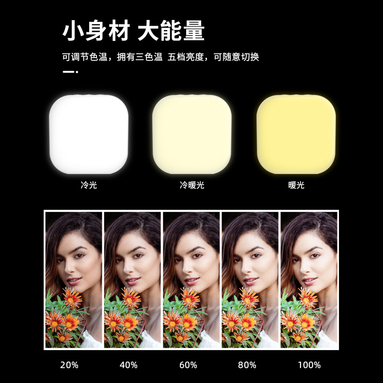 Luz de bolsillo de 1000 mA Luz de tofu caliente de tres colores F-622 transfronteriza nueva Mini Luz de relleno de teléfono móvil magnético