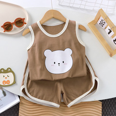 子供用ベストセット純綿ノースリーブ女の子夏服韓国版子供服新作夏男の子2点セット卸