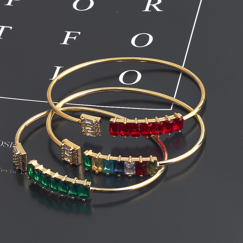 Luxurious Geometric Copper Bangle Inlay Zircon Copper Bracelets